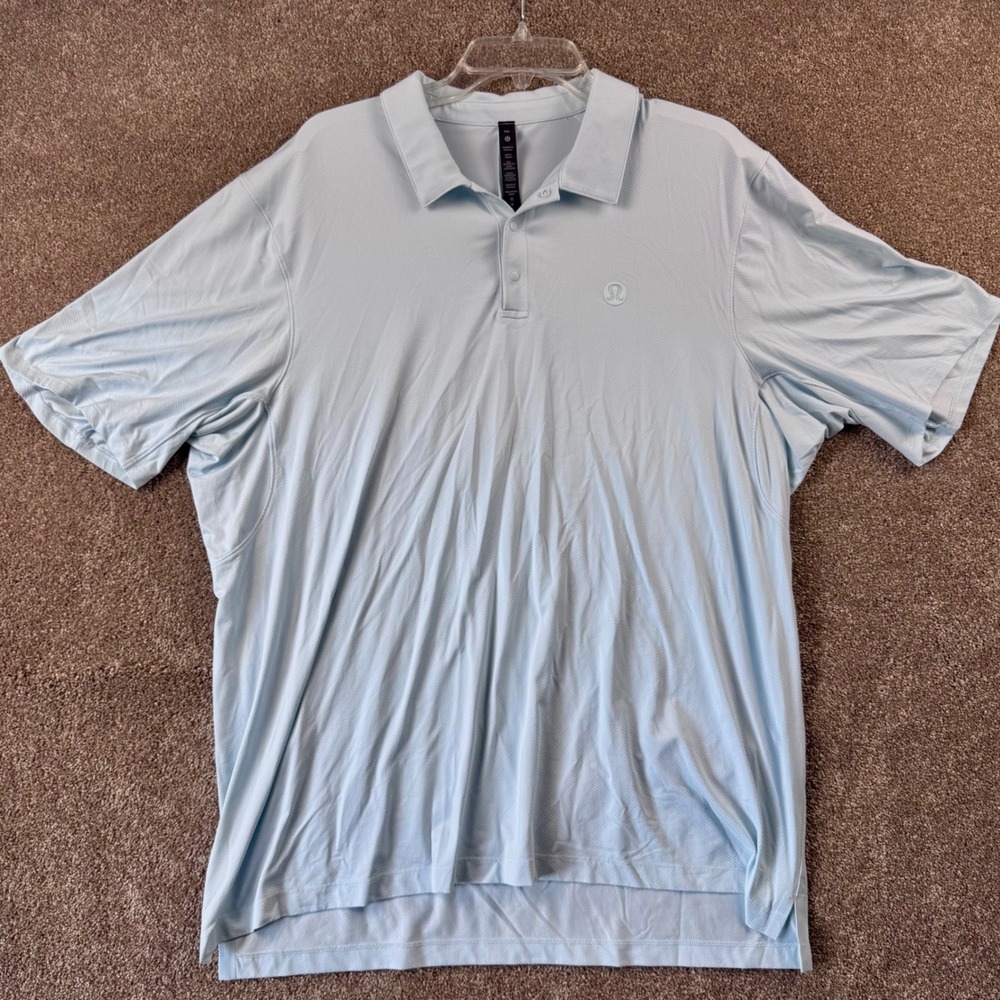 Lululemon Evolution Polo Shirt XXL Light Blue Short Sleeve Snap Neck LM3ELHS - Picture 2 of 9